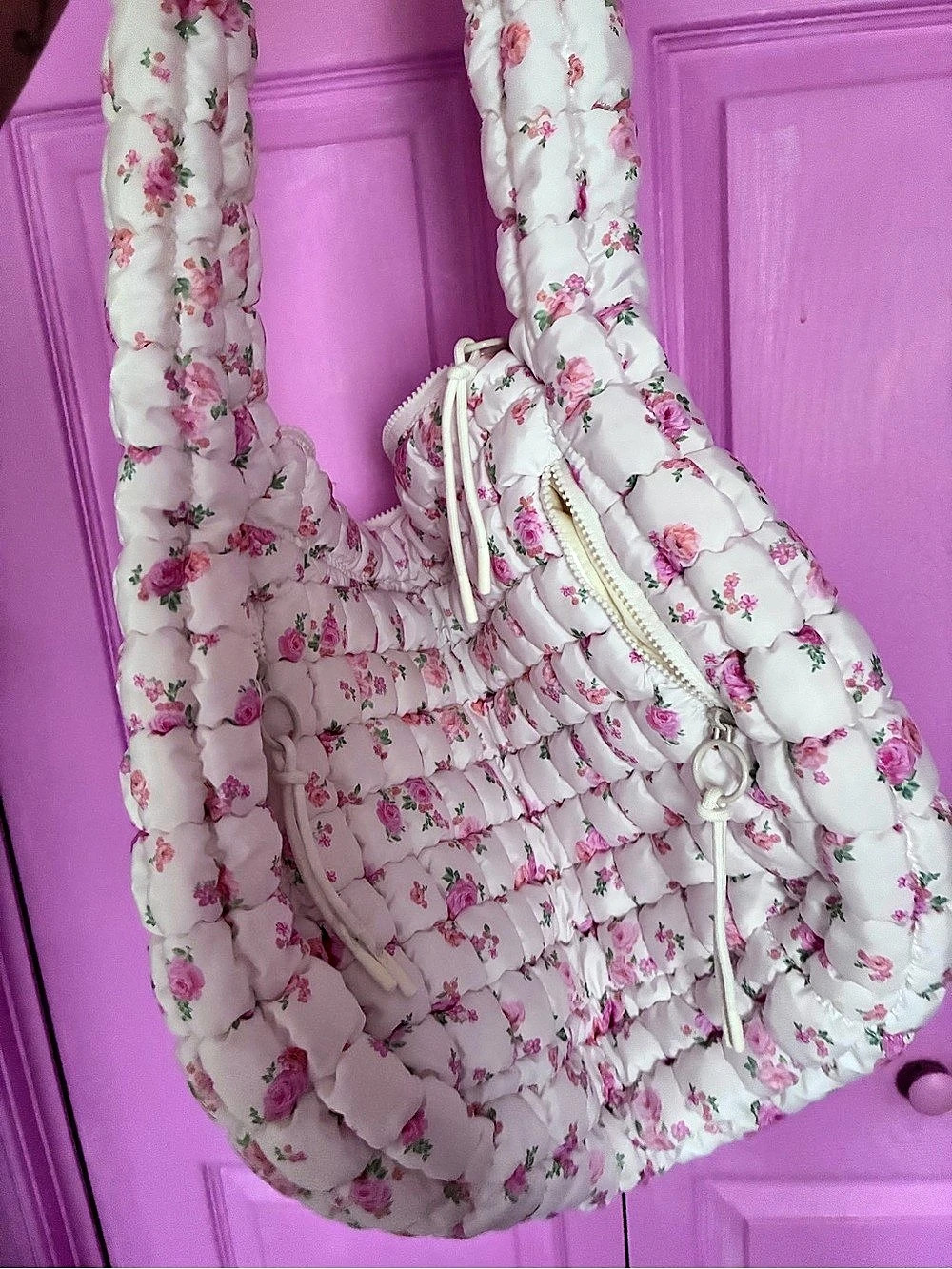 Floral Quilted Shoulder Bag in Pink & White Like New